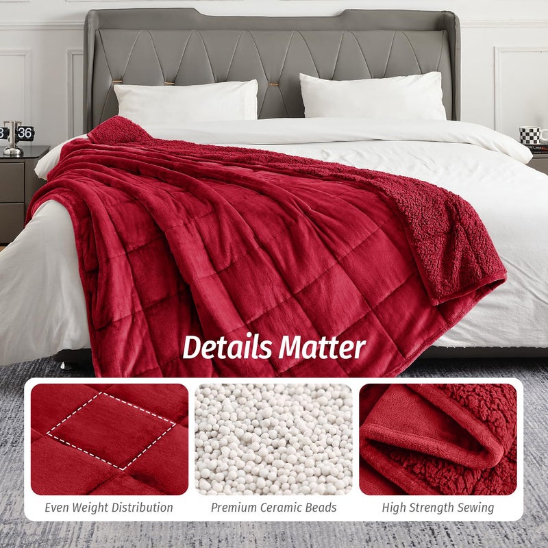 Wemore Sherpa Fleece Weighted Blanket for Adult, 15 lbs Dual Sided Cozy Fluffy Heavy Blanket, Ultra Fuzzy Throw Blanket with Soft Plush Flannel Top, 48 x 72 inches, Burgundy on Both Sides - Image 5